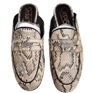 Sam Edelman Circus Hal Faux Snakeskin Flat Slides Close Shoes Cream Black US 6.5